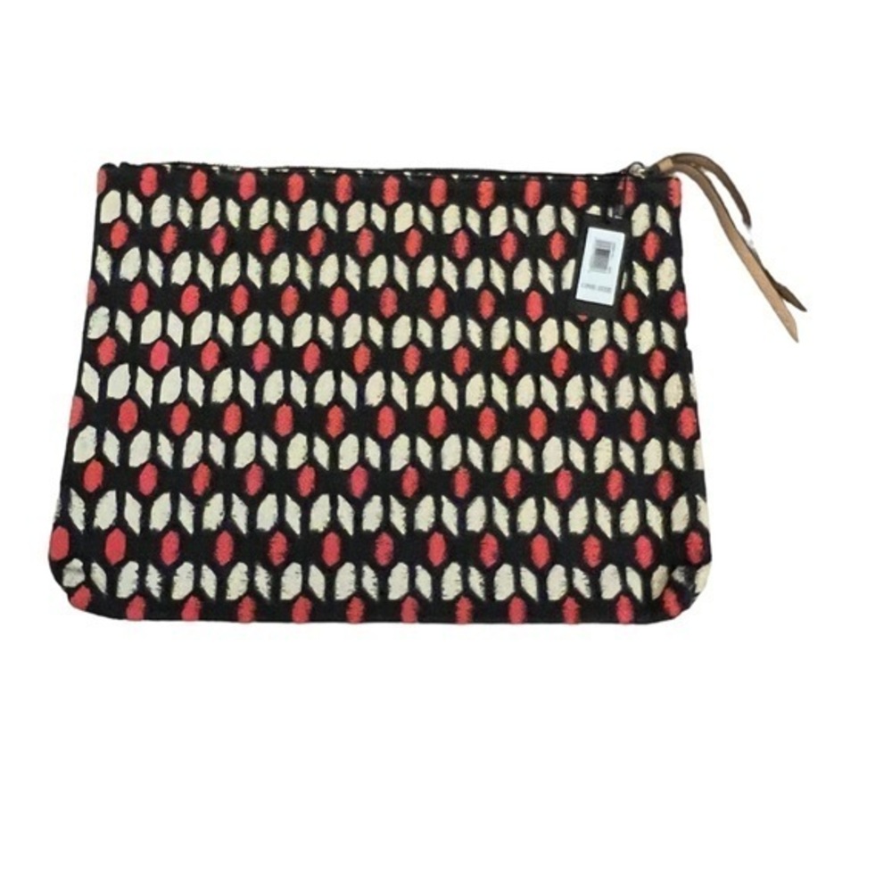 NWT! Banana Republic black red & cream print coated canvas large zipper pouch